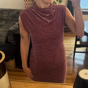 Anthropologie Red Sheath Midi Dress with Cowl Neck